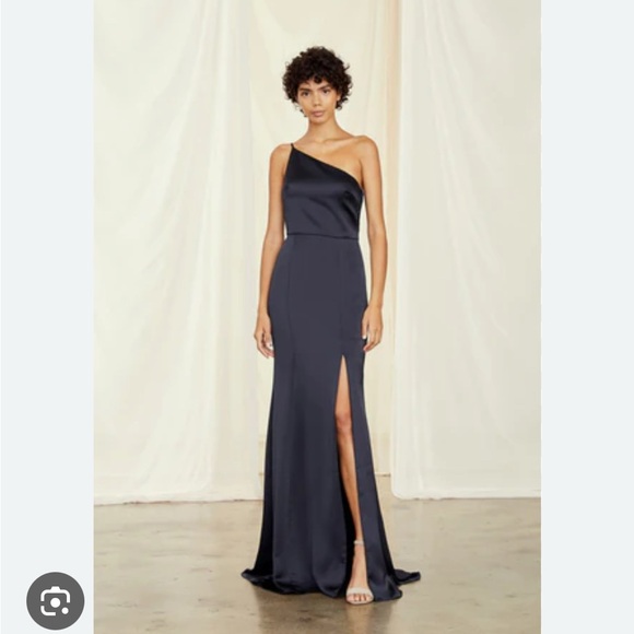 Amsale Dresses & Skirts - Navy Amsal Bridesmaid Dress, One Shoulder